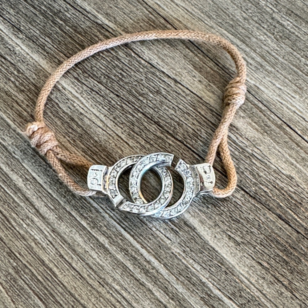 I.D. Y2K Silver Tone Interlocking Circle Rhinestone Adjustable Cord Bracelet